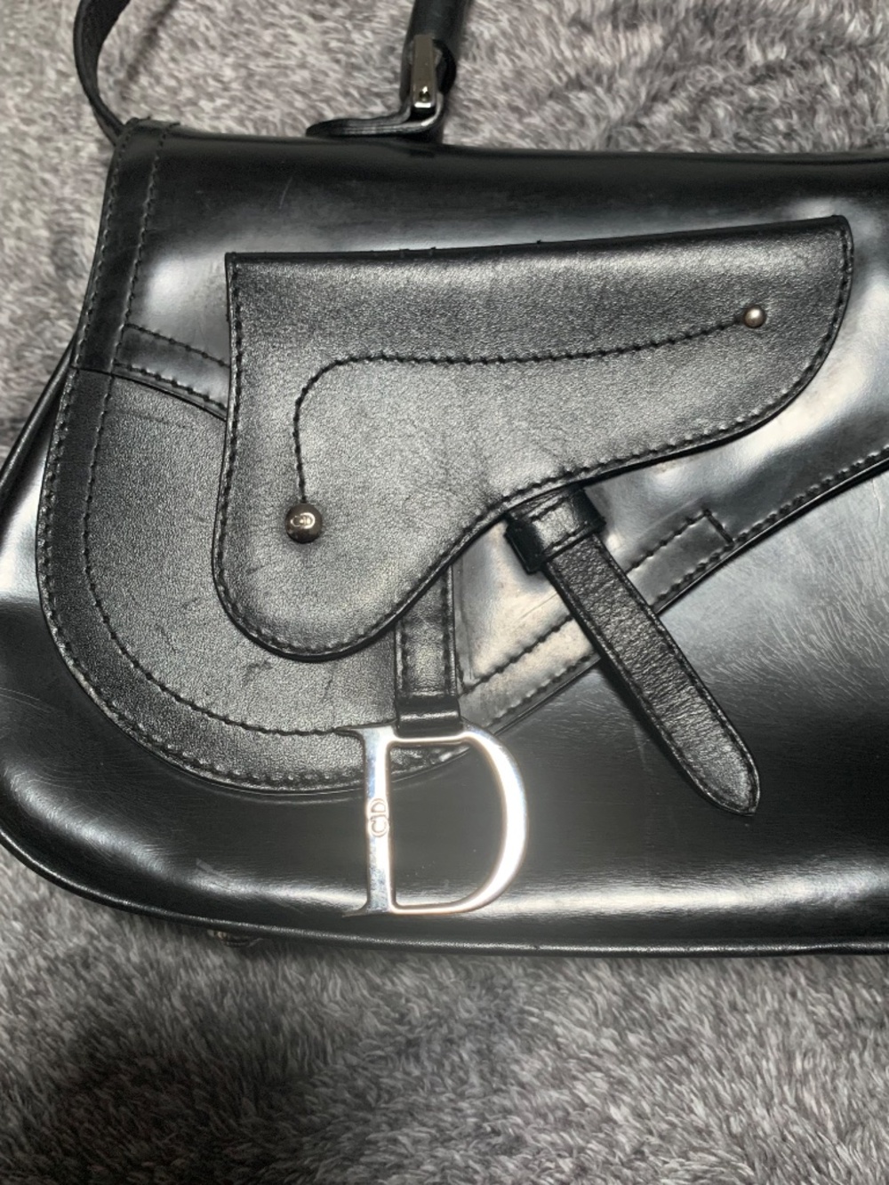 Vintage Christian Dior Black Smooth Leather Baudrier Saddle Bag - Rare Galliano - Picture 4 of 16